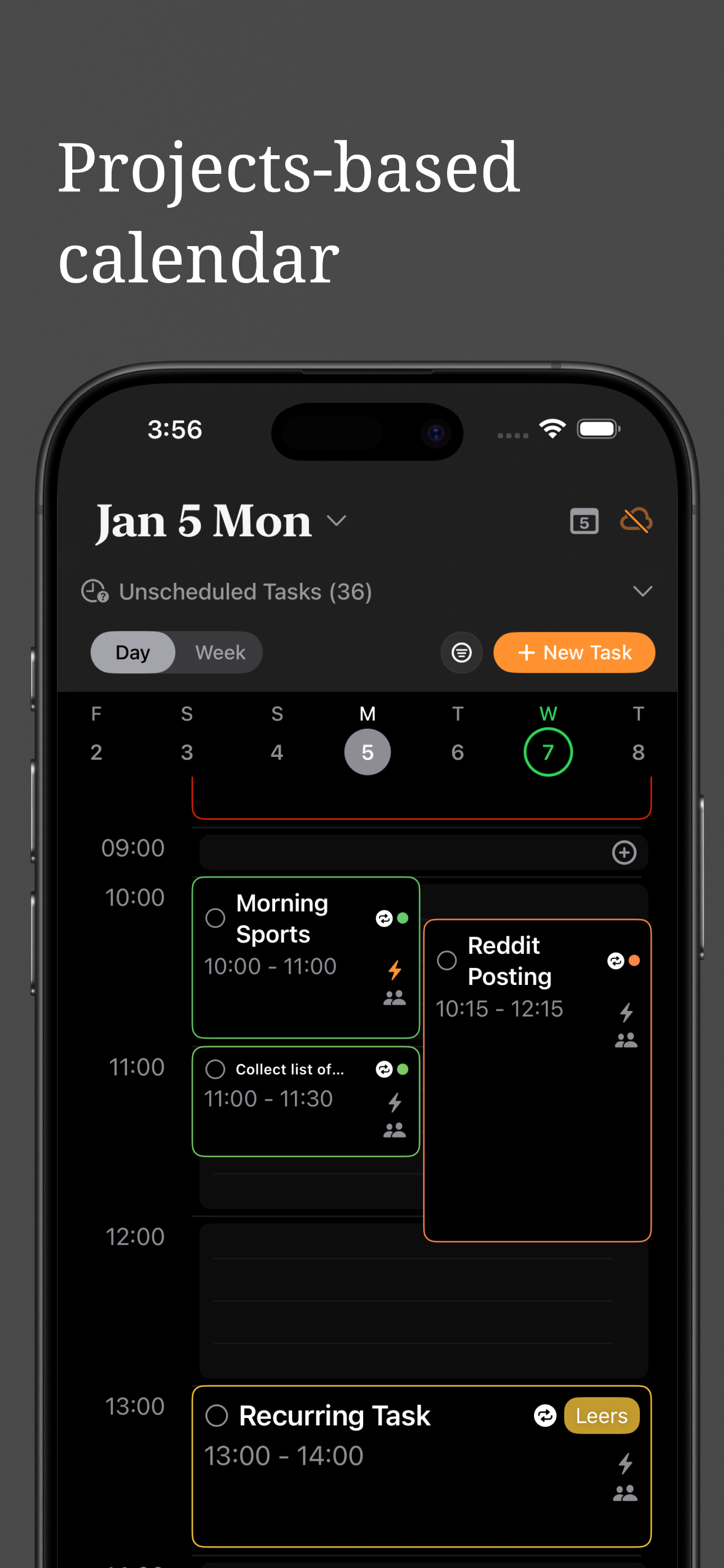 Project calendar by day on iPhone
